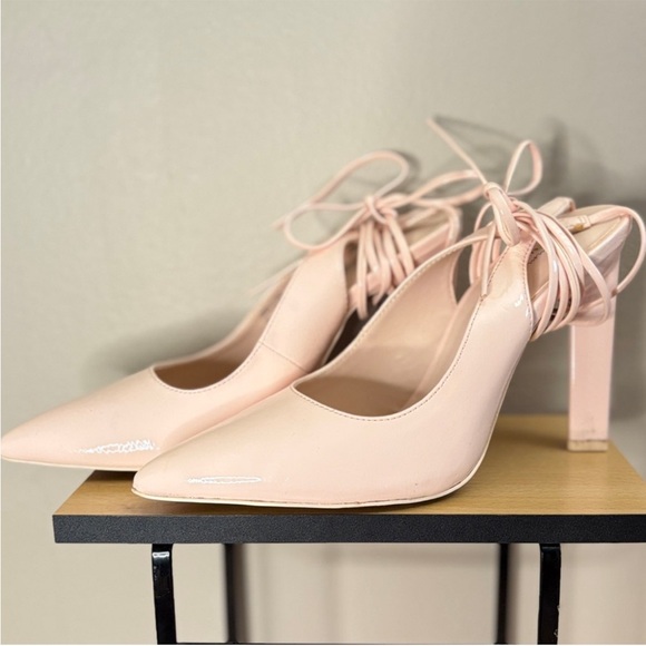 Call It Spring Blush Pink Patent Lace-Up 4” Triangle Block Heels – Size 7 EUC - Picture 3 of 15